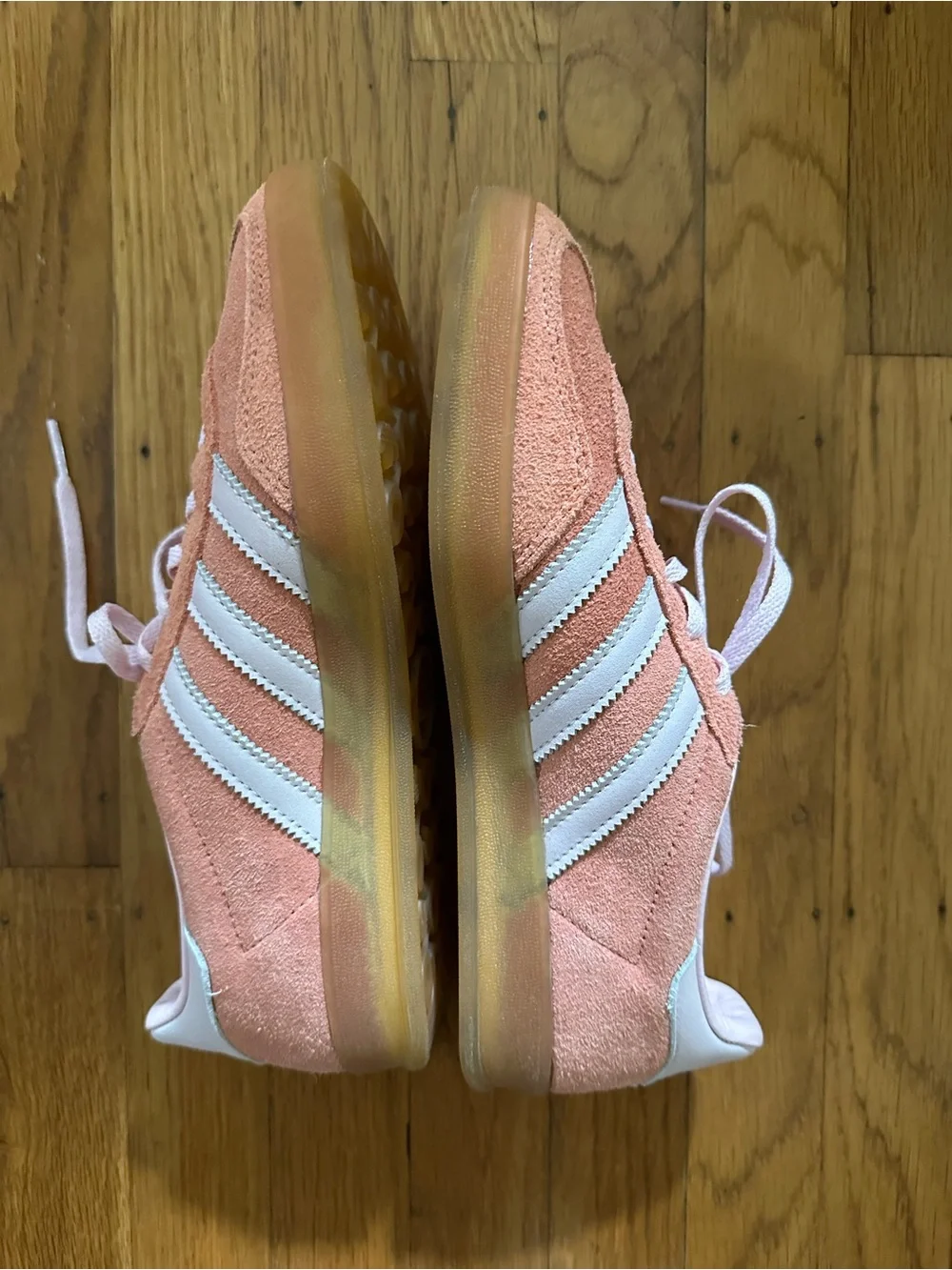 adidas Women's Peach Suede Sneakers with White Stripes